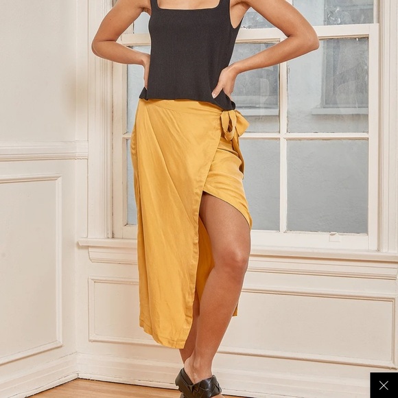 NWT Lulus Pull You In Chartreuse Faux Wrap Midi Skirt linen blend - Picture 1 of 11